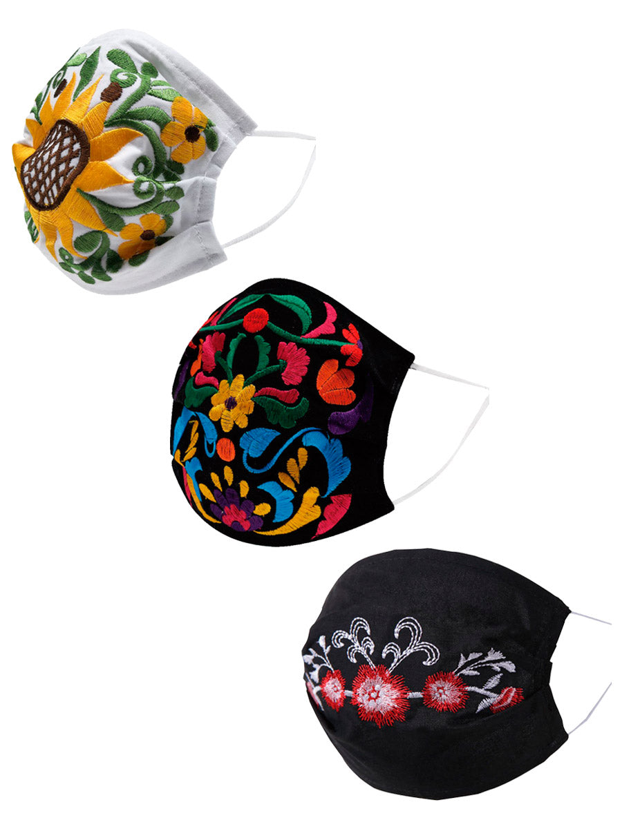 Paquete de 3 Cubrebocas Bordados - Embroidered 3 Pack Face Mask - #8