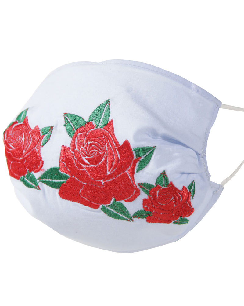 "Cubrebocas con Rosas Rojas Bordadas" - "Embroidered Red Roses Face Mask", [Mexico Artesanal