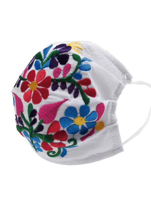 "Cubrebocas Para Adulto Con Flores Mexicanas Bordadas" - "Embroidered Adult Floral Mexican Face Mask", [Mexico Artesanal