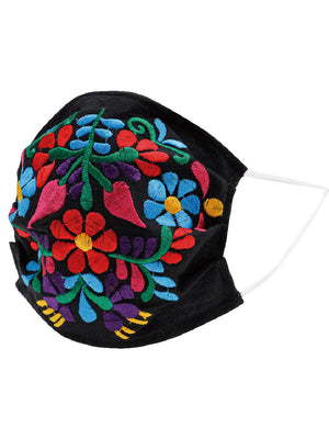 Cubrebocas Para Adulto Con Flores Mexicanas Bordadas - Embroidered Adult Floral Mexican Face Mask