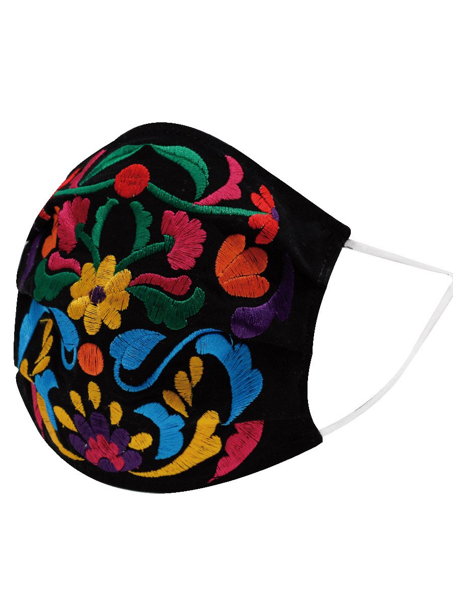 "Cubrebocas con Flores Mexicanas Bordadas" - "Face Mask with Embroidered Mexican Flowers", [Mexico Artesanal