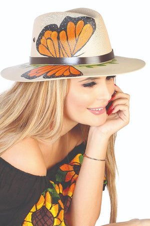 Sombrero Pintado a Mano Mariposa Monarca, [Mexico Artesanal