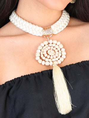 "Set De Collar Y Aretes Artesanales De Hilo De Seda Y Cristal" - " Artesanal Silk Thread Tassel With Crystals Necklace & Earings Set", [Mexico Artesanal