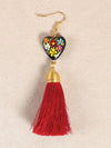 "Aretes Artesanales De Corazon Pintados A Mano Hilo De Seda" - "Hand Painted & Made Artesanal Heart Silk Thread Tassel Earrings", [Mexico Artesanal
