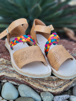 Belinda Huarache Artesanal De Piel,Tira Colores- Artisanal Leather Sandals