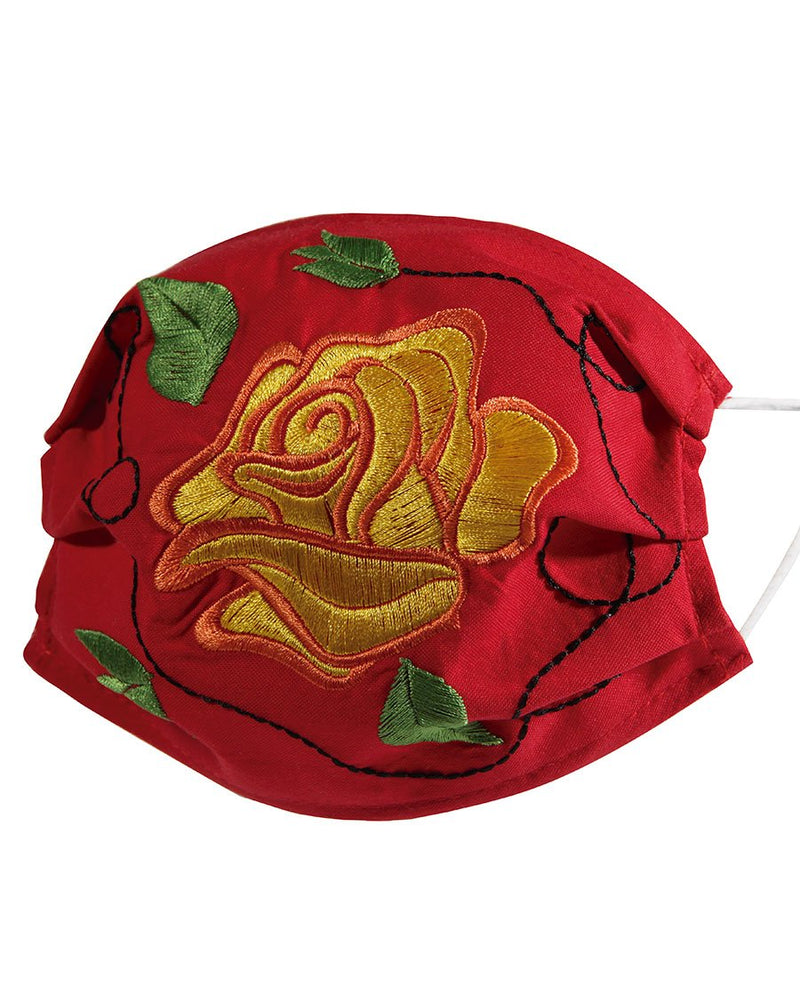 "Cubrebocas con Rosa Bordada" - "Embroidered Rose Face Mask", [Mexico Artesanal
