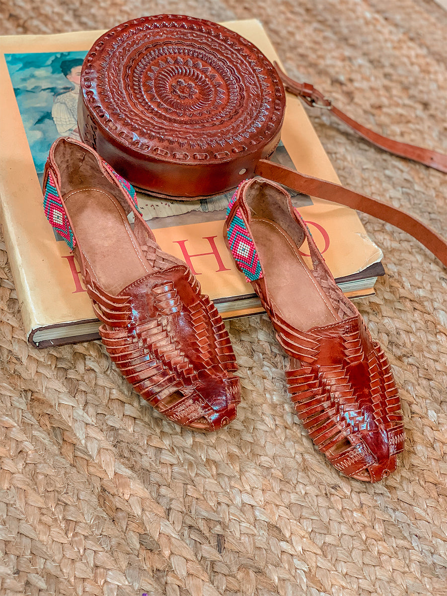 Huichol Huarache Artesanal De Piel - Huichol Artisanal Leather Sandals