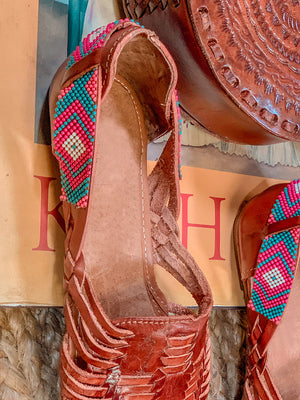 Huichol Huarache Artesanal De Piel - Huichol Artisanal Leather Sandals