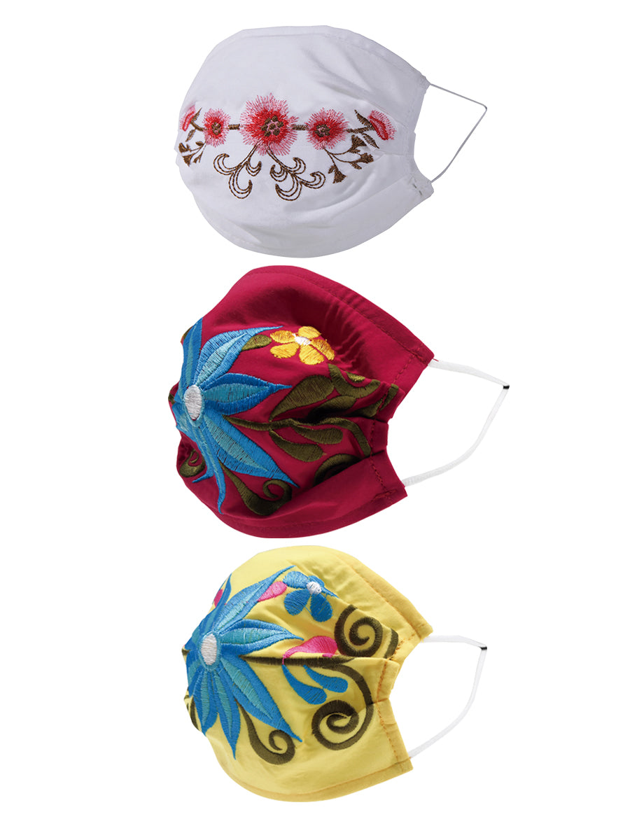 Paquete de 3 Cubrebocas Bordados - Embroidered 3 Pack Face Mask - #17